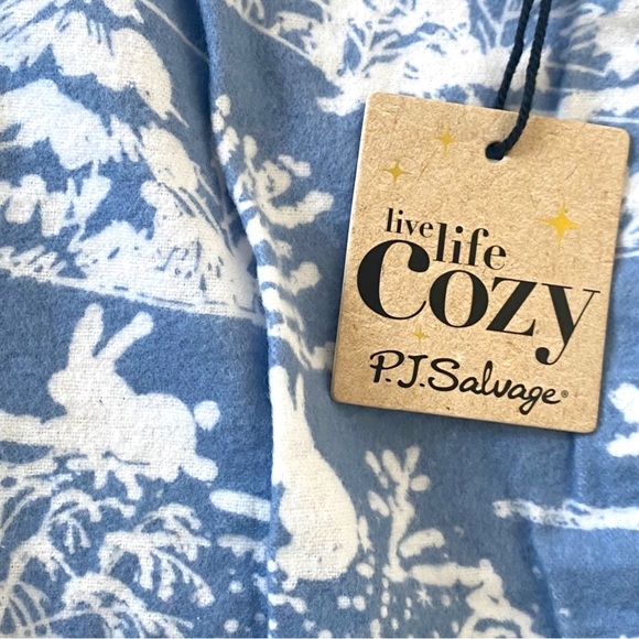 PJ Salvage NWT Winter Scene steel blue flannel sleep pants large 100% cotton - Picture 3 of 8